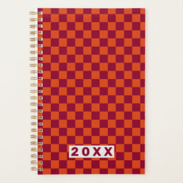 Agenda Padrão Retro Xadrez Laranja Borgonha 2026