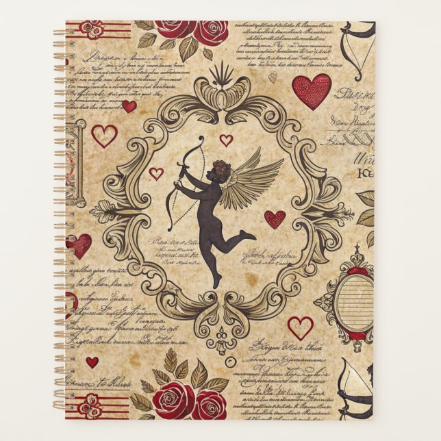 Agenda Padrão Romântico de Vintage Cupid (9) (Frente)