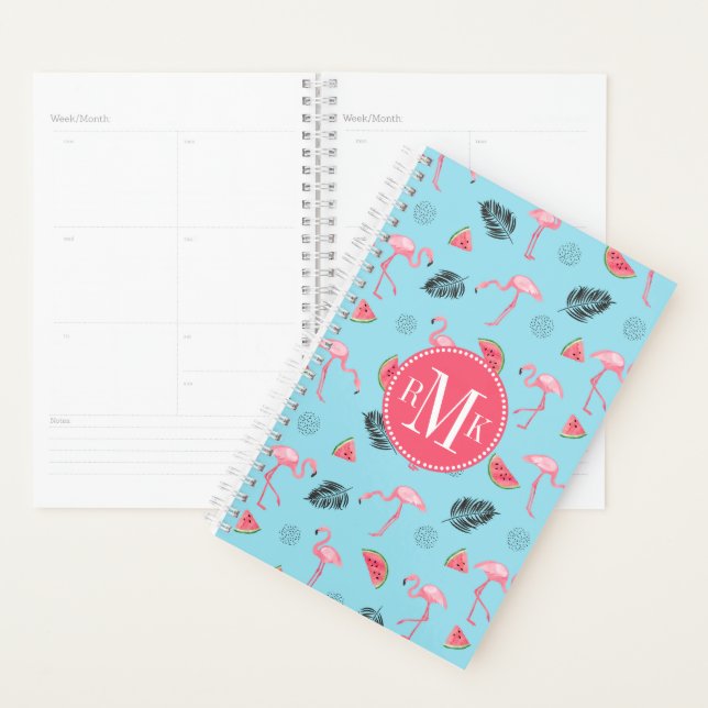 Agenda Padrão Trendy Tropical Flamingo & Watermelon (Exibição)