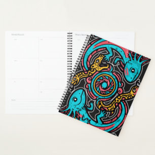Agenda Padrão tribal mitologia boho Xolotl Axolote Asteca