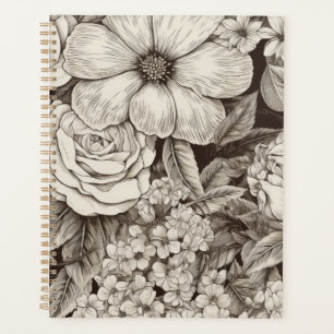 Agenda Padrão Vintage Floral Sepia (1)