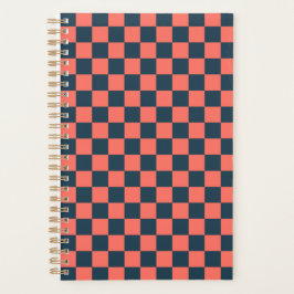 Agenda Padrão xadrez coral e azul-marinho