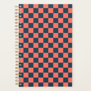 Agenda Padrão xadrez coral e azul-marinho