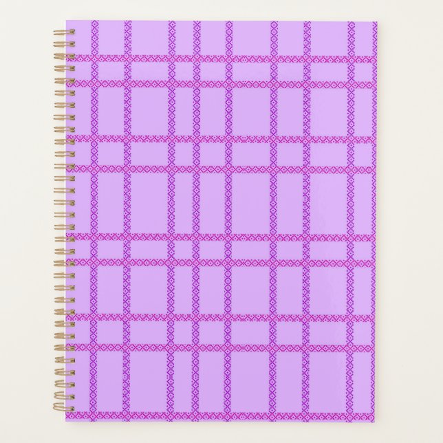 Agenda Padrão xadrez de flores rosa e roxo (Frente)
