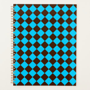 Agenda Padrão Xadrez Diamante Azul Marrom