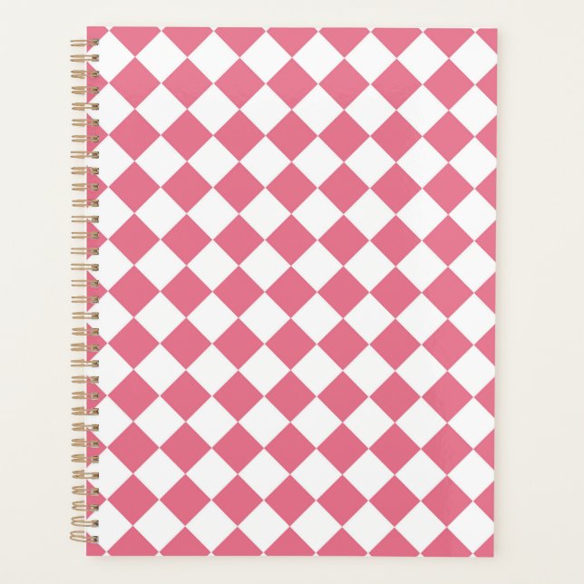 Agenda Padrão Xadrez Diamante Rosa Branco (Frente)