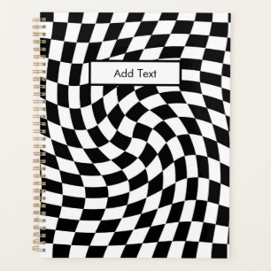 Agenda Padrão Xadrez Distorcido Preto e Branco Personaliz