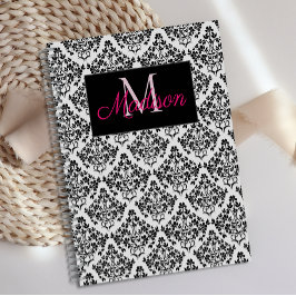 Agenda Padrão Xadrez Preto Branco Monograma Fofo Feminino