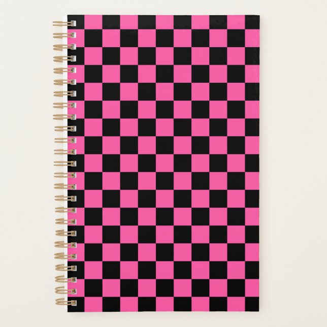 Agenda Padrão xadrez preto e rosa (Frente)