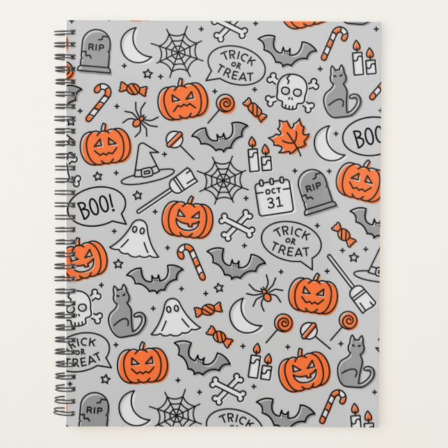 Agenda Padrões de Doodle de Halloween para Crianças Bonit (Frente)
