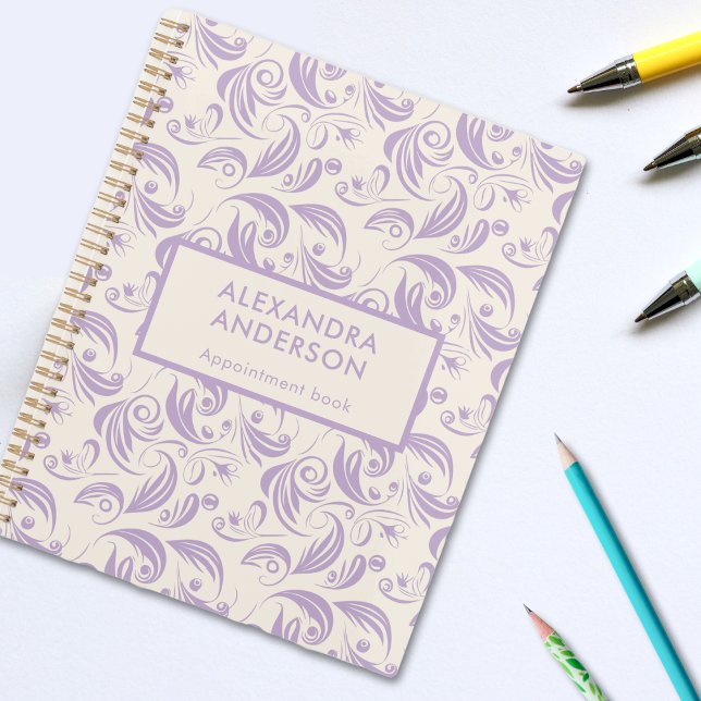 Agenda Padrões Mínimos de Sujidade Botânica Violeta Deixa (Minimal Violet Botanical Swirls Leaves Pattern Planner)