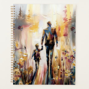 Agenda Pai e Filho Juntos Abstrato Aquarela