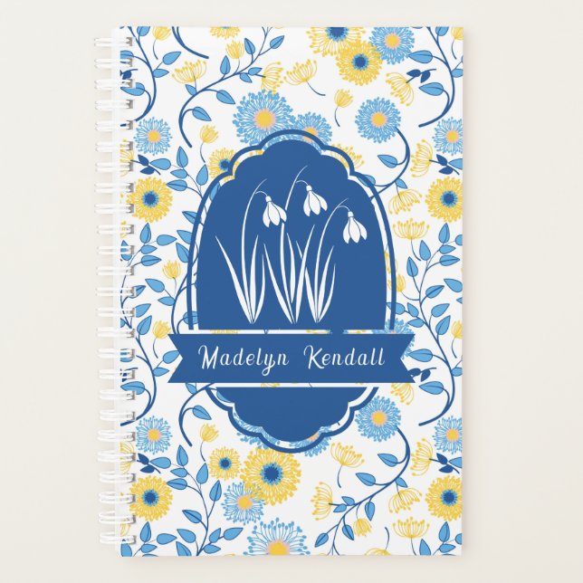 Agenda Painted Blue & Yellow Custom Monogram Name (Frente)