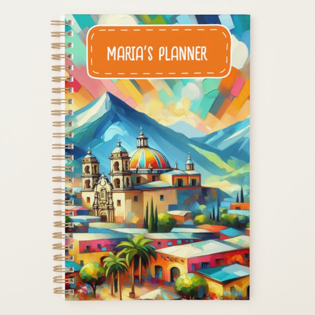 Agenda Paisagem Mexicana Pintada por Nome Personalizado (Frente)