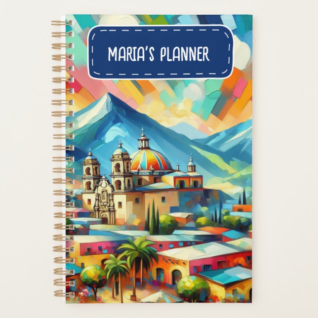 Agenda Paisagem Mexicana Pintada por Nome Personalizado (Frente)
