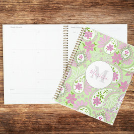 Agenda Paisley com Monograma Rosa e Verde Personalizado