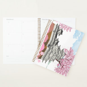 Agenda Palácio Chinês com Árvores Sakura - Oriente Elegan