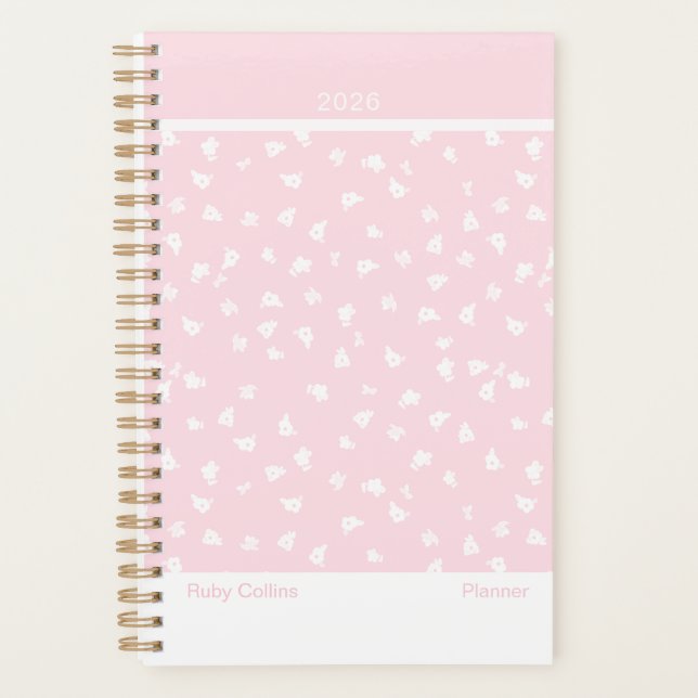 Agenda Pale Pink Feminine Minimalist Floral Planner (Frente)