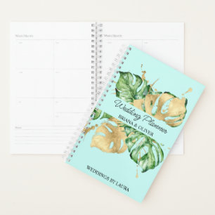 Agenda Palm Deixa Dourado Casamento Tropical Teal