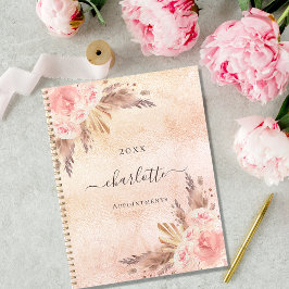Agenda Pampas rosa ouro floral nome 2025