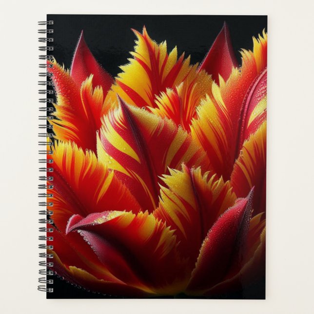 Agenda Papagaio Tulip Floral Vermelho e Amarelo (Frente)