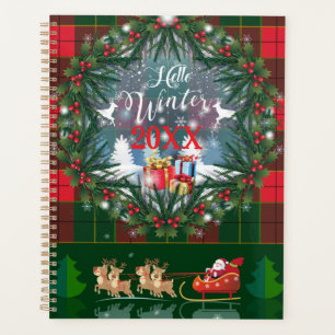 Agenda Papai Noel cavalgando um trenó liderado por renas