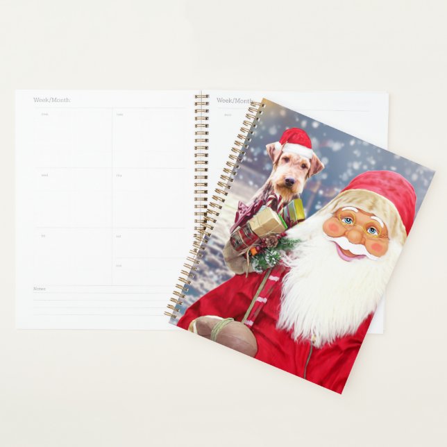 Agenda Papai Noel com presentes de Natal Airedale Dog (Exibição)