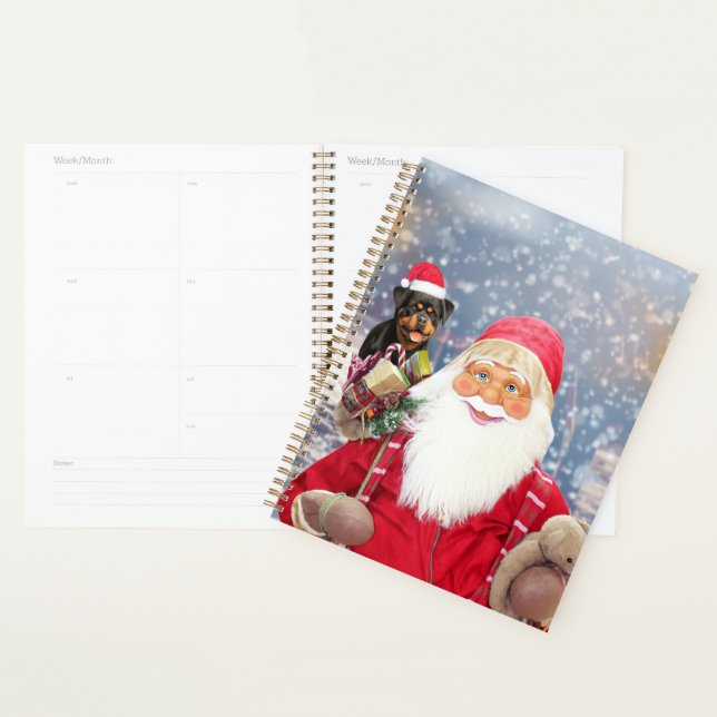 Agenda Papai Noel com presentes de Natal Cão Rottweiler (Exibição)