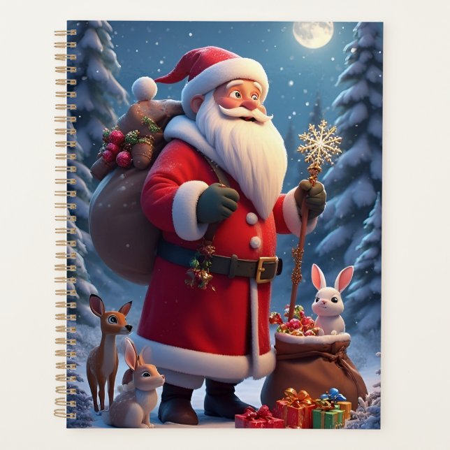 Agenda Papai Noel segurando floco de neve cena de natal (Frente)