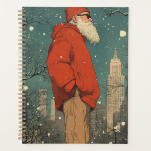 Agenda Papais noeis em Red Hoody com barba e óculos de so