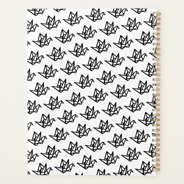 Agenda Papel original preto e branco Crane Linocut (Verso)