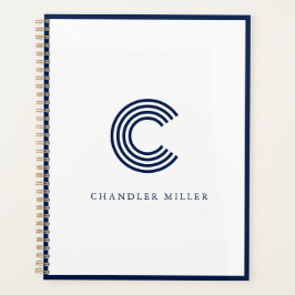 Agenda Papelaria Personalizada com Borda Azul-Marinho Mod