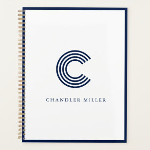 Agenda Papelaria Personalizada com Borda Azul-Marinho Mod
