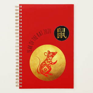 Agenda Paperrecorte de Rato Vermelho ouro Chinês Ano Nov