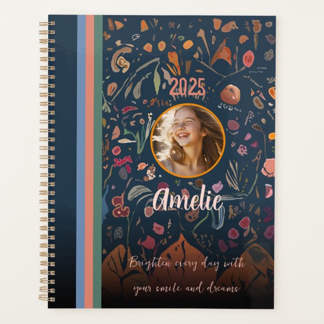 Agenda Para Filhas, Design Floral Abstrato Foto  (Frente)