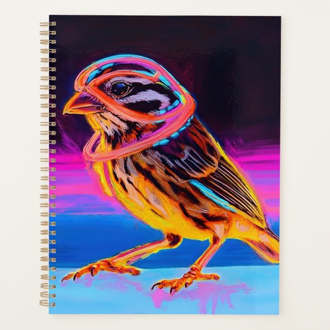 Agenda Pardal Neon com Acentos Brilhantes (Frente)