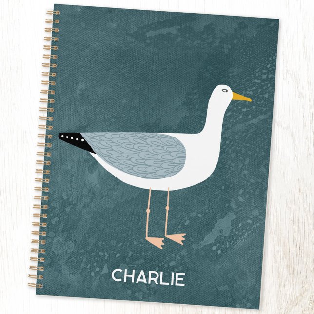 Agenda Pássaro Costeiro de Seagull Personalizado (Seagull personalized name coastal bird cover planner)