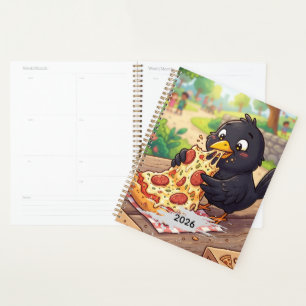 Agenda Pássaro Preto Corvo Gralha Comendo Pizza Persona