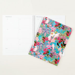 Agenda Pássaro Tropical Cor-De-Rosa E Padrões De Flor Orq