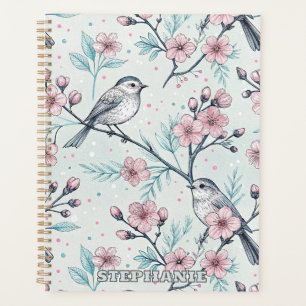 Agenda Pássaros Azul-turquesa Elegantes Flores de Cerejei