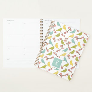 Agenda Pássaros e Blooms Aquarela Desenho Monograma