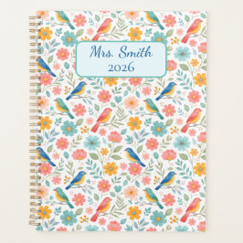 Agenda Pássaros Lindos e Flores de Primavera Pastéis