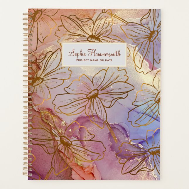 Agenda Pastel Abstrato e Floral nomeados (Frente)