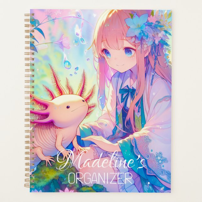 Agenda Pastel Anime uma Axolotl Personalizada (Frente)
