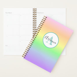Agenda Pastel Arco-Íris Monograma Personalizado