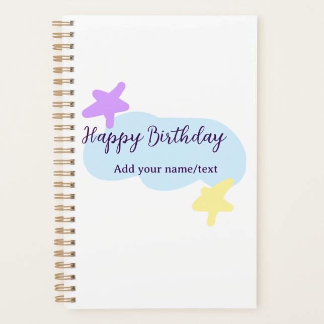 Agenda Pastel blue clouds stars purple happy birthday nam (Frente)