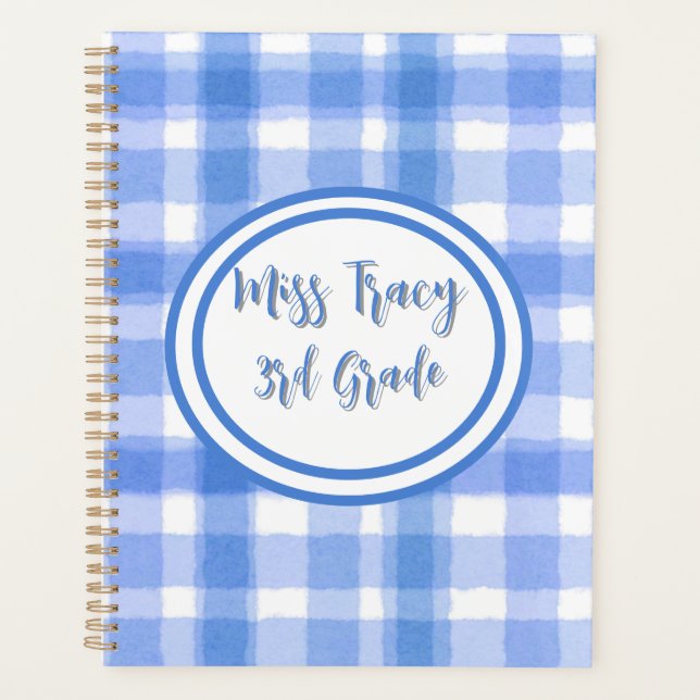 Agenda Pastel Blue Plaid Custom Planner (Frente)
