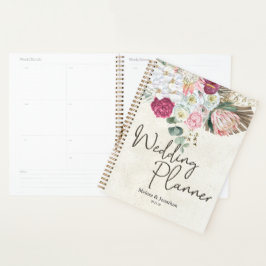 Agenda Pastel Boho Planner Neutral de Casamento Floral