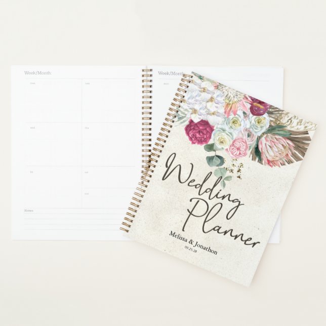 Agenda Pastel Boho Planner Neutral de Casamento Floral (Exibição)