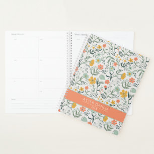 Agenda Pastel Coral Yellow Blue Illustrated Flowers Nome